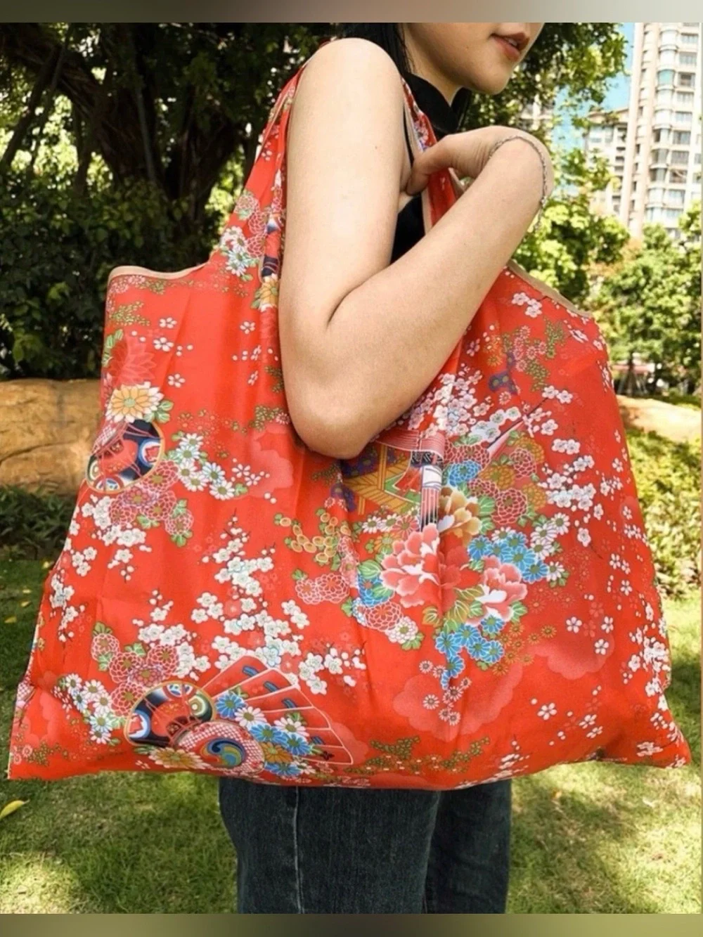 New Asian Inspired Art Print Reusable Shopping Tote - Errand Bag  / Gym Bag